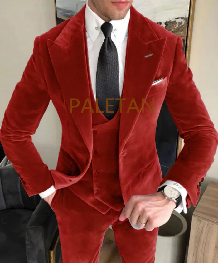 Trajes De Hombre Blazers Negocios Terciopelo Gris Blazer Conjuntos Boda Slim Fit Custome Homme Elegante Formal 3 Piezas Trajes Chaqueta Pantalones Chaleco 230609 De 56 84 DHgate