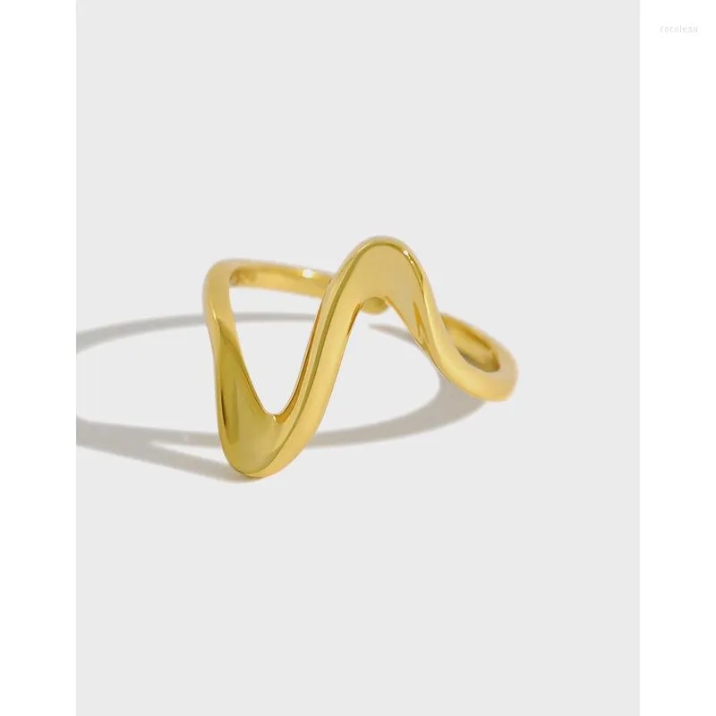 Anelli a grappolo minimalista placcato oro giallo 18 carati autentico argento sterling 925 gioielleria raffinata onda onda d'acqua anello geometrico lungo C-JA340
