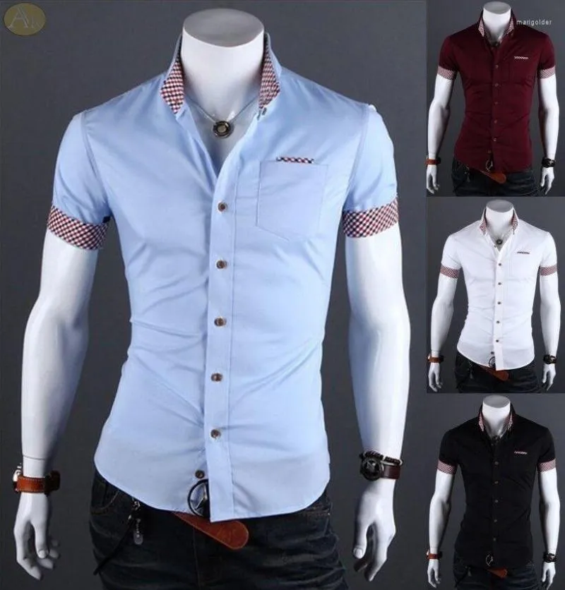 Herr t -shirts sommar 2023 camisas para hombre de vestir elegante manga corta ropa färgar