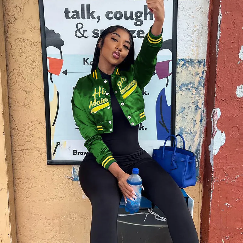 Y2K Women's Letter Embroidered Bomber puffer jacket Y2K Women's Letter Embroidered Bomber puffer jacket