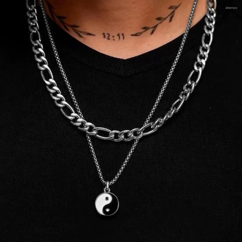 Chains Classic Yin Yang Tai Chi Pendant Necklace Men 2023 Stainless Steel Figaro Chain For Jewelry Gift