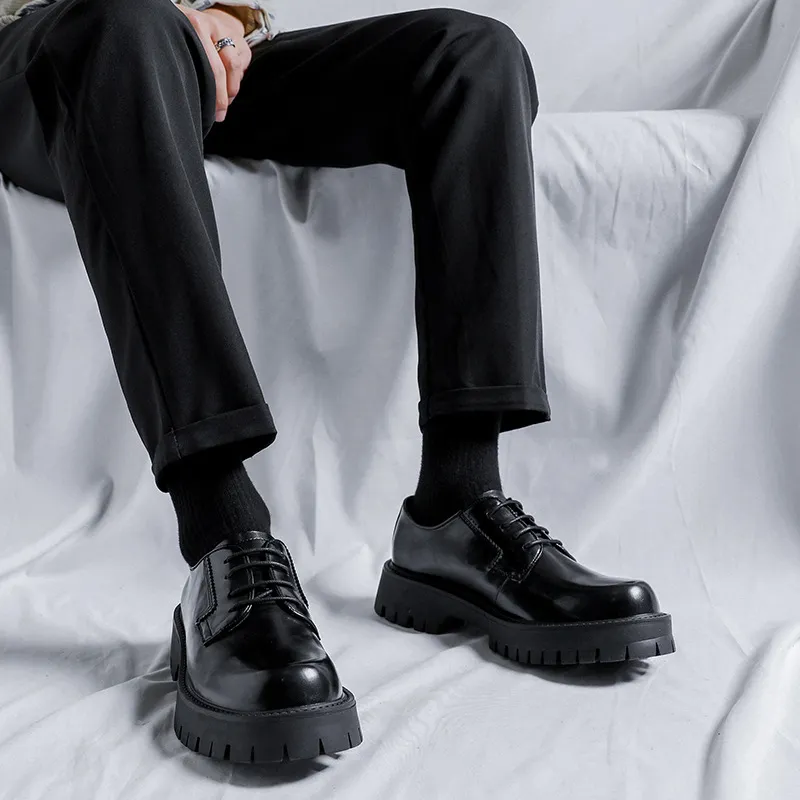 尚良 Mens Harajuku Style Leather Shoes - Korean Streetwear, High