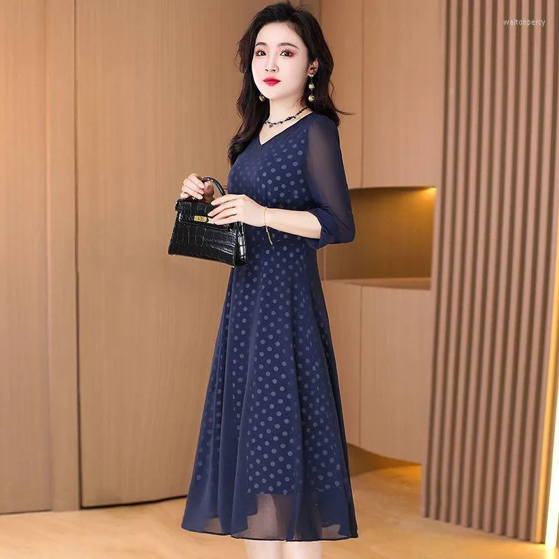 white christmas dresses Three-Quarter Sleeve Elastic Waist Dress main image 0