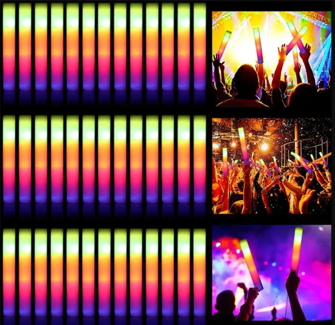 RGB LED Glow Mousse Bâton Cheer Tube Lumière Colorée Glow In The Dark Anniversaire Fête De Mariage Fournitures Festival Décorations De Fête G0609