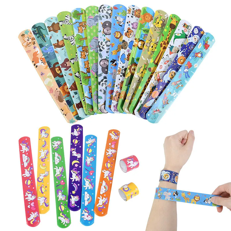 Autres Fournitures De Fête D'événement 10pcs Bande Dessinée Licorne Slap Bracelets Baby Shower Sirène Dinosaure Animaux Bracelet Cadeau D'anniversaire Enfants Faveur Jouets 230608