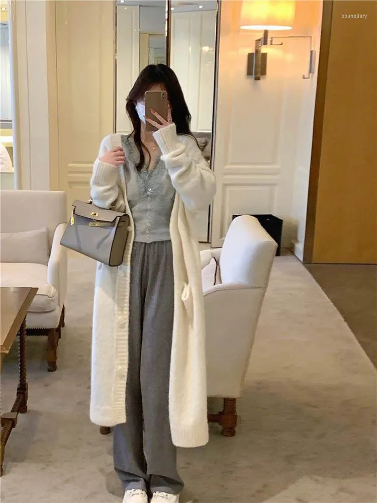 Women's Two Piece Pants Womens Peice Sets Solid Lazy Wind White Sweater Coat Knitted Cardigan Top Casual 2023 Autumn Fashion Set