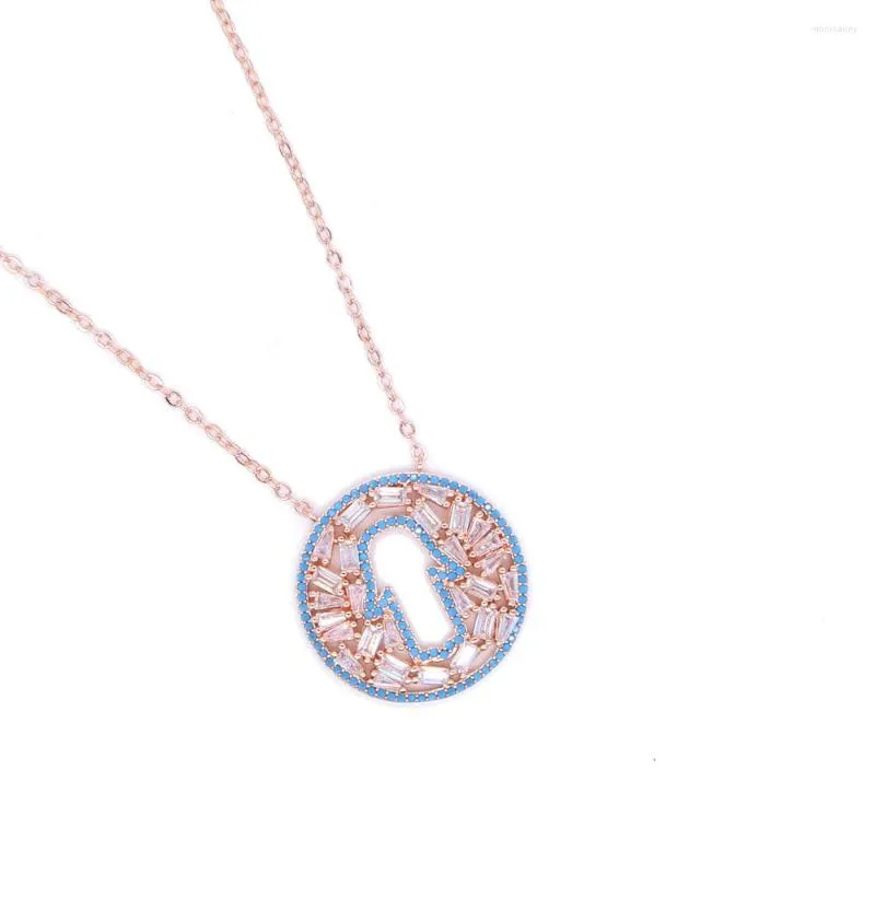 Chaînes Haute Qualité Hamsa Main Baguatte Coupe Ronde Zircone Or Rose Couleur Colliers Pendentif Bijoux Pour Femmes Bijoux Femme 41 5cm