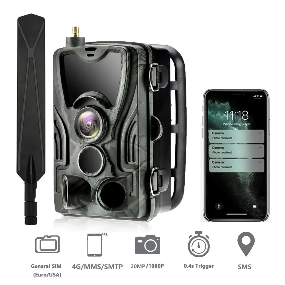 Охотничьи камеры Suntekcam HC-801 Серия управление приложением 4G 20MP 1080p Hunting Trail Camera Wireless Dilectife Камеры 0,3 с триггерного ночного видения 230608