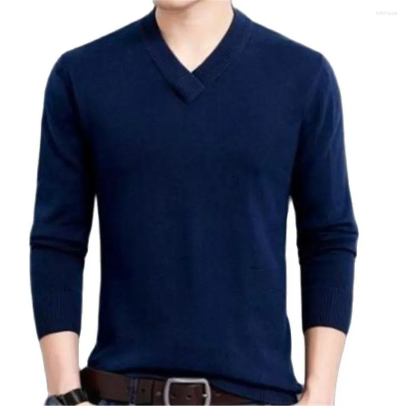 Herrtröjor Casual Slim Fit Sweater Mens Classic Pullover Men Solid Color V-Neck Pull Homme Cashmere Cotton Jumpers