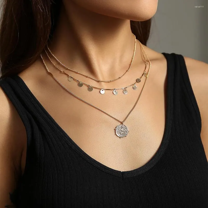 Hänge halsband kvinnors skiva tassel retro romerska porträtt multi-lagers halsband gåva smycken grossist