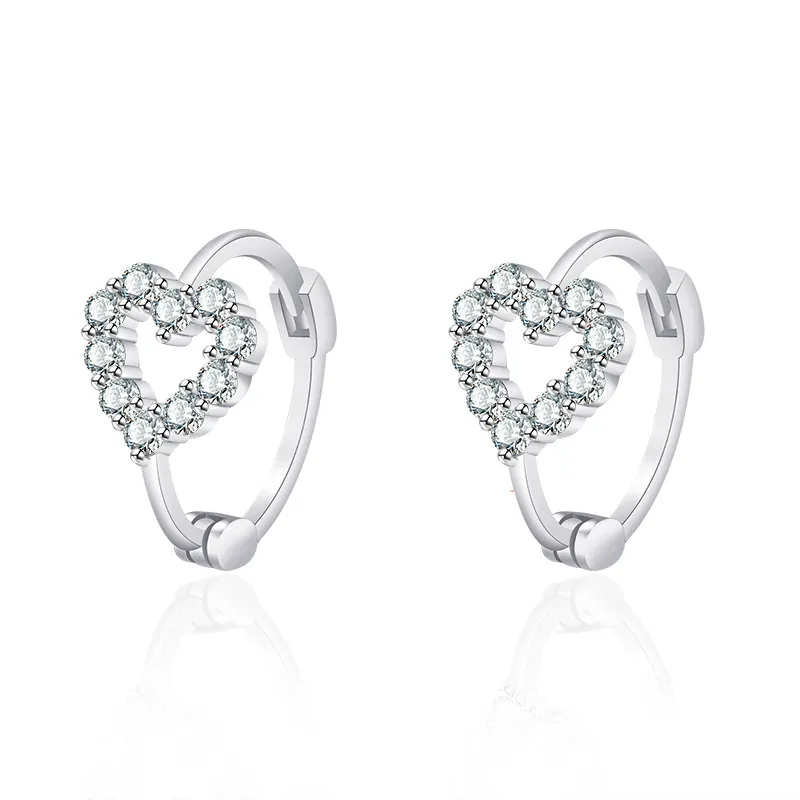 Boucles d'oreilles créoles avec breloques en forme de cœur, zircone cubique étincelante, bijoux en argent pour femmes