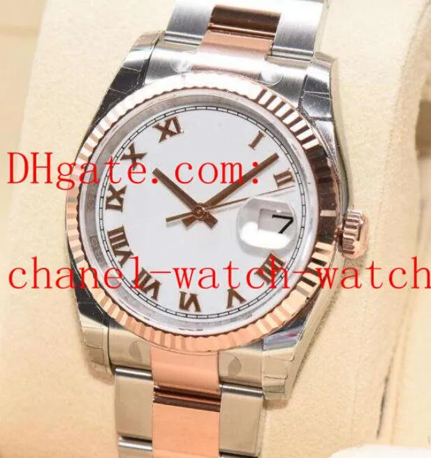 최고 품질의 최고 품질 18k 로즈 골드 및 스틸 자동 기계 남성 시계 116231 36mm 흰색 다이얼 남성 손목 시계