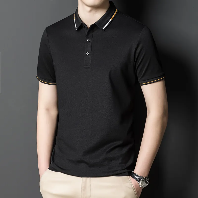 Summer Men Lapel Polo Shirt Pure Color Casual Mens T-shirt Busines