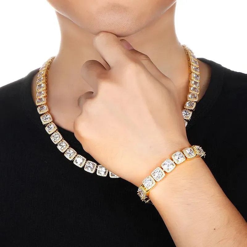 Chaînes haut de gamme pour hommes Iced Out 12mm carré diamant collier Hip Hop femmes à la mode Miami cubain gourmette lien chaîne Bracelet Hipster Punk bijoux