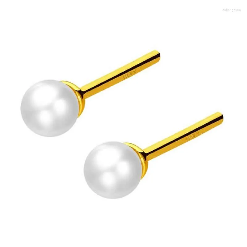 Stud Earrings Pure 999 24K Yellow Gold Natural Pearl