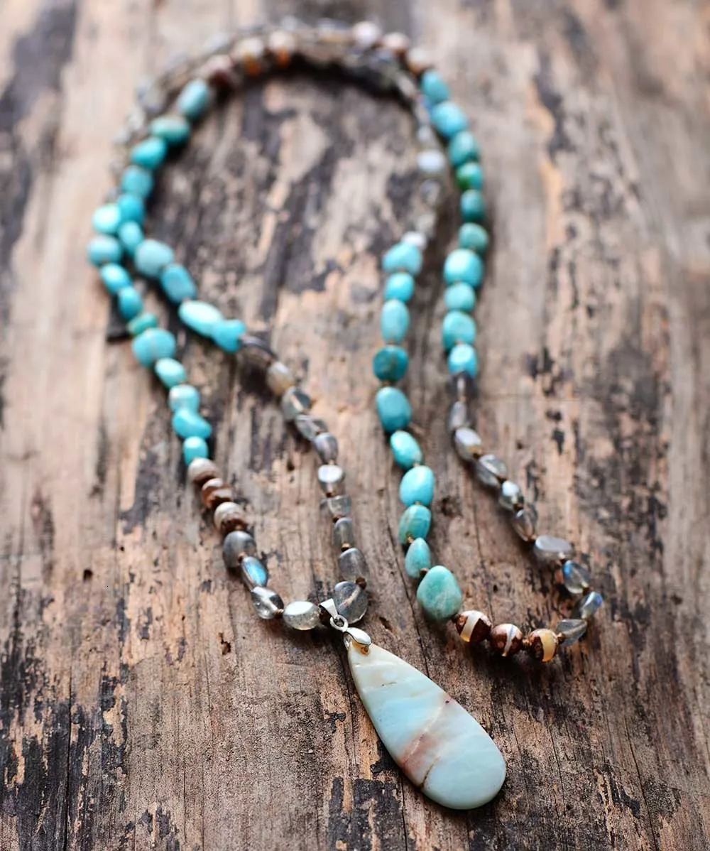 Naszyjniki wiszące kobiety Naszyjnik losowy Land Labradorite onyx Ite wisidant naszyjniki lariat koraliki wiązane łańcuch bohemii szyjka z drożeniem 230608