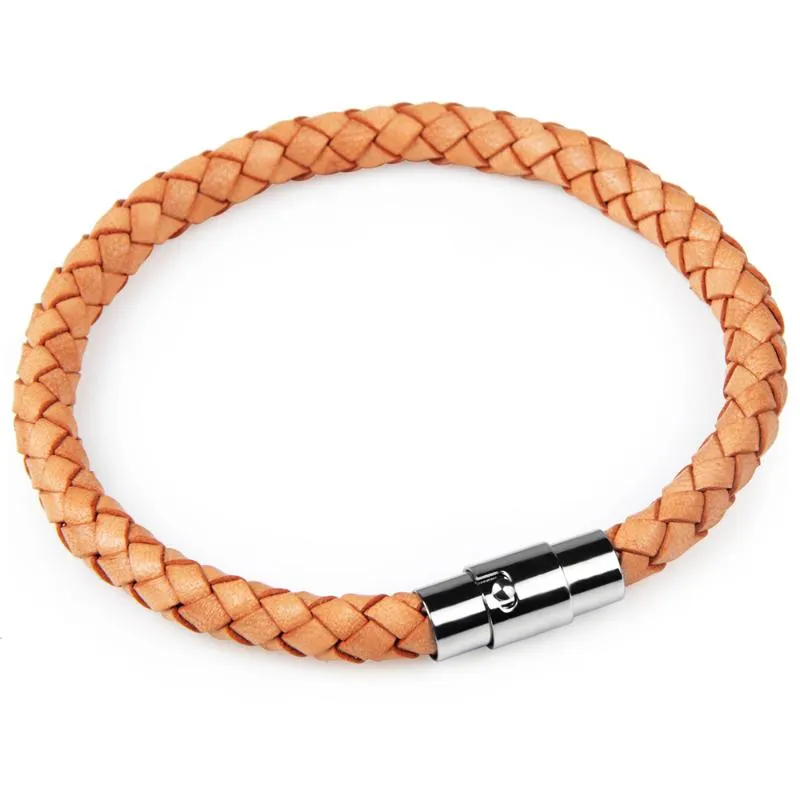 Charm Bracelets Orange Genuine Leather Stainless Steel Buckle Ring Hand-woven Sports And Leisure Style Bangles Gifts For Men