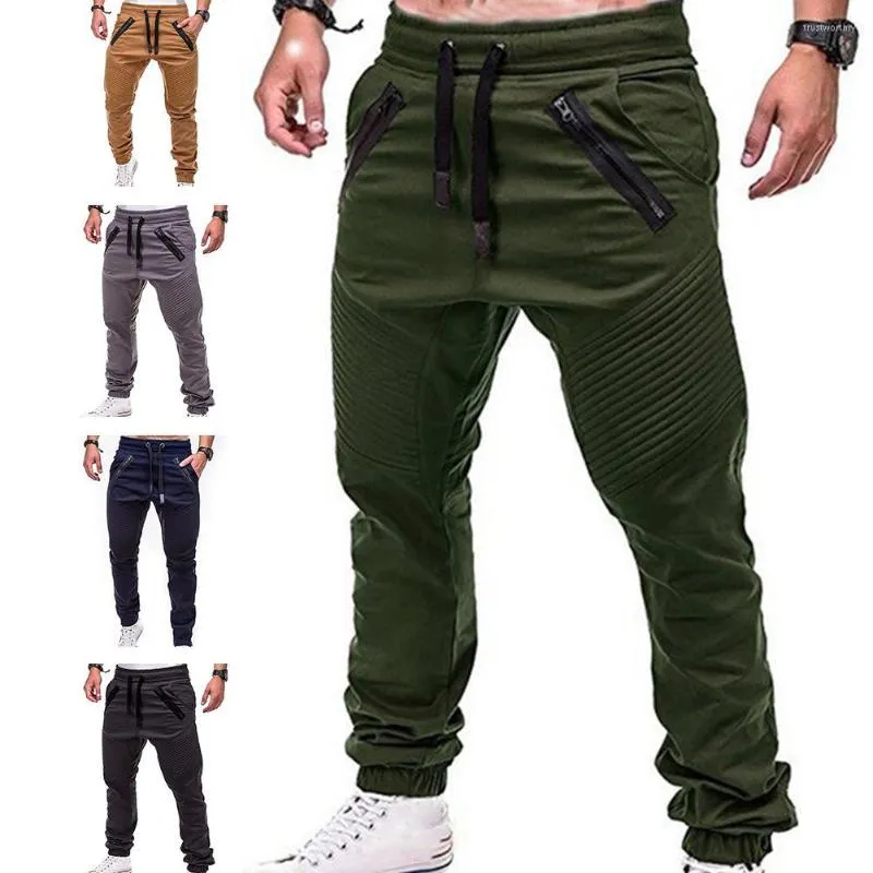 Herenbroeken Broek Enkel Casual Joggers Rits Trekkoord Heren Mode Lange Zweetstrips Zakken Sport Gebonden