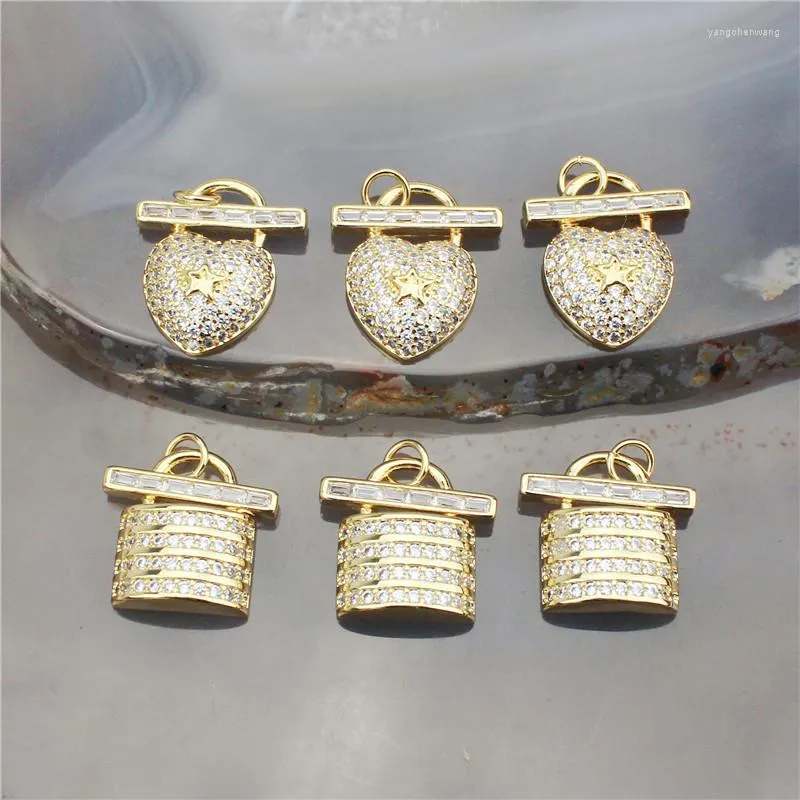 Breloques 18 23mm 15 pcs/lot Haute Qualité Coloré Cz Pendentif Coeur/serrure Forme Cubique Zircon Charme Bracelet/collier Composant En Gros