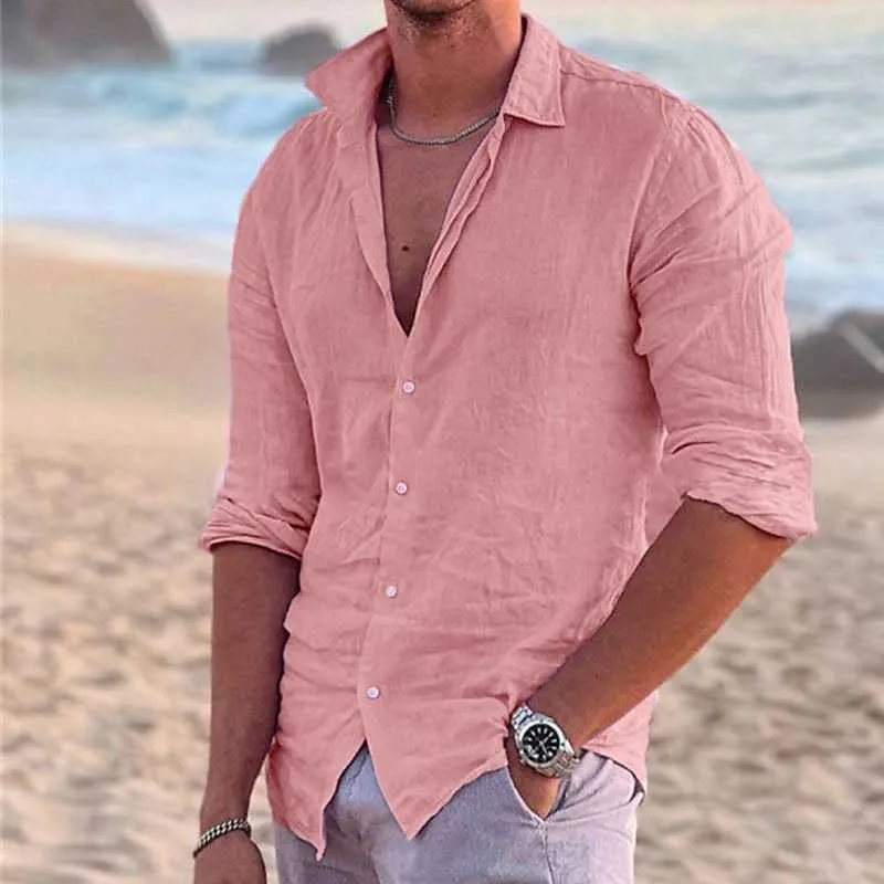 Mens Linen Shirts Short Sleeve Lightweight Cotton Cardigan Shirt