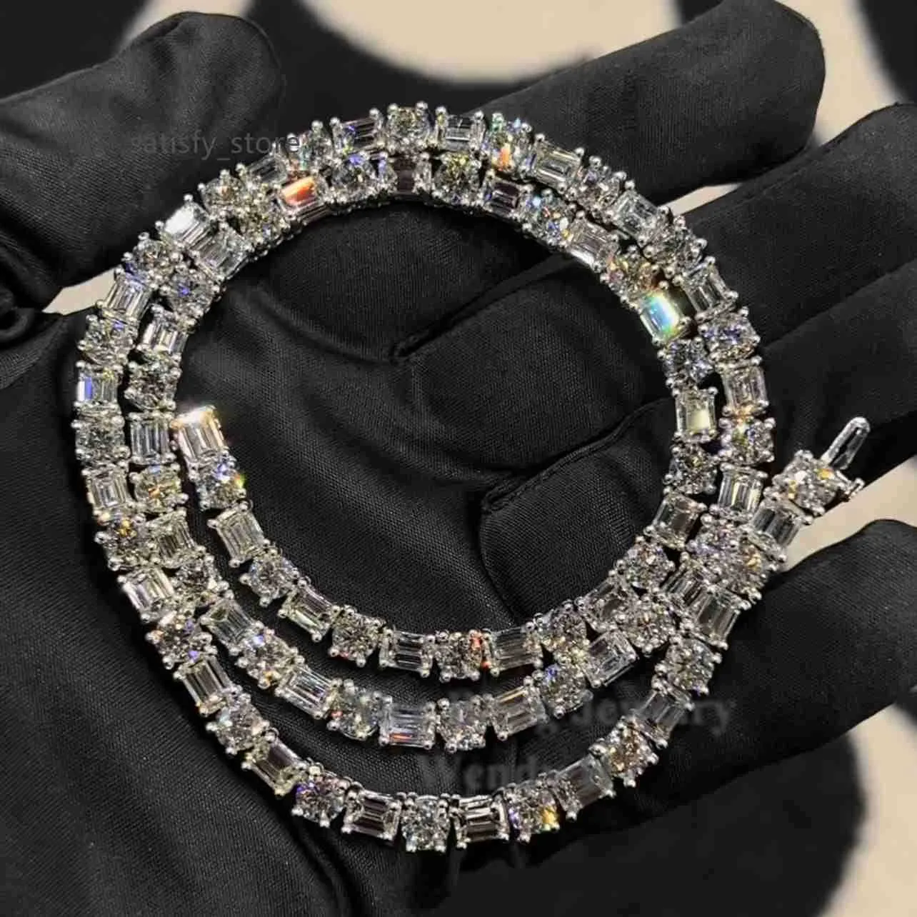 Real Sterling Sier 5mm Moissanite Tennis Chain F Color Vvs Baguette/emerald Diamond Necklace