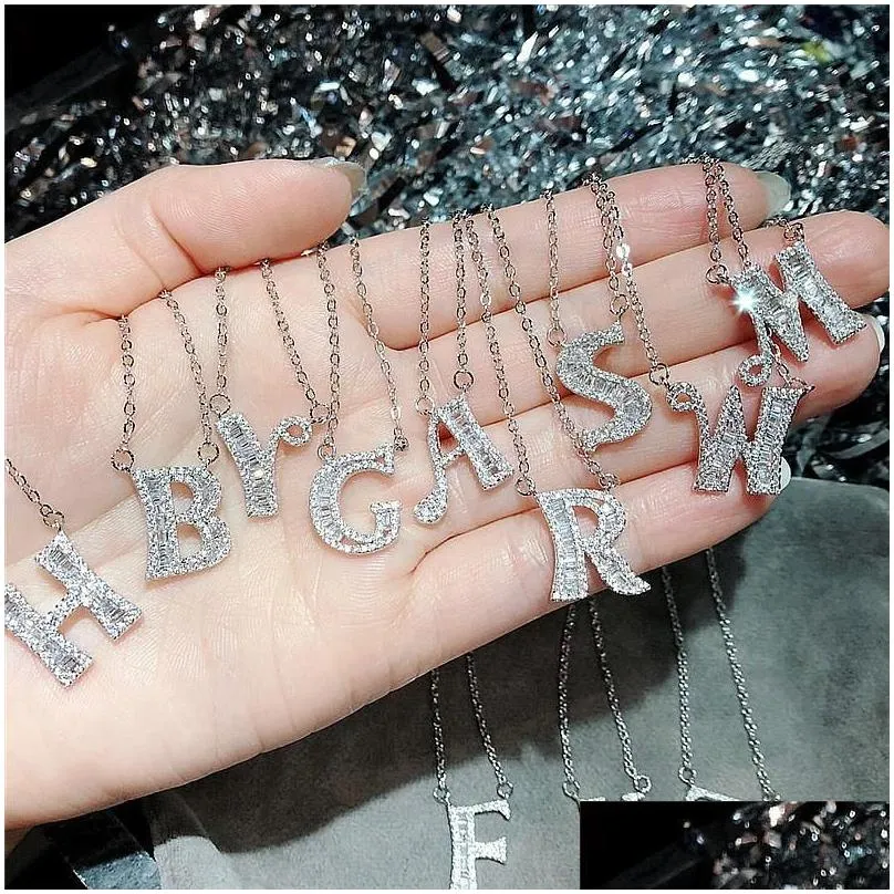 Hanger Kettingen Mode 26 Letter Zirkoon Ketting Koper Sier Ketting Naam Choker Glanzende Kubieke Zirkonia Kristal Steen Sieraden Drop De Dhjzw