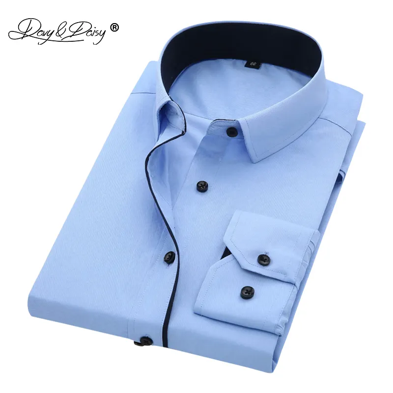 Herrklänningskjortor Davydaisy Högkvalitativ män Skjorta Långärmad twill Solid Causal Formal Business Shirt Brand Man Dress Shirts DS085 230609