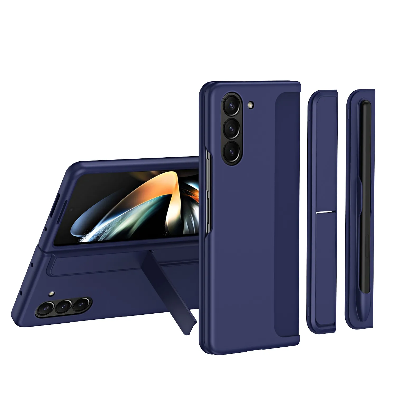 Samsung Galaxy Z Fold için Görünmez Braket 5 Kılıf Çıkarılabilir Kalem Yuvası Sert Koruma Kapağı