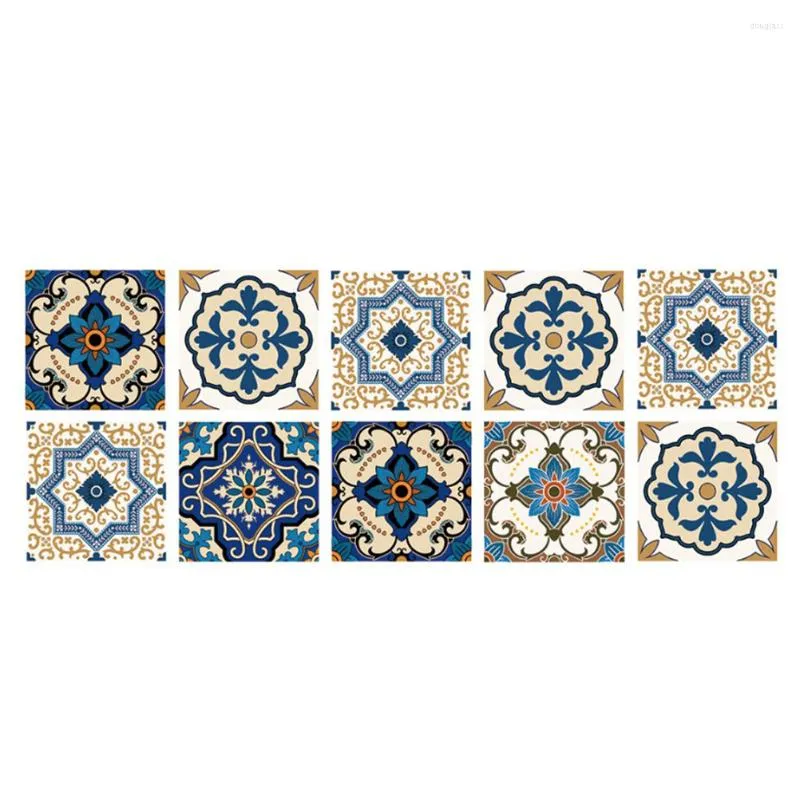 Adesivos de parede 10 pçs padrão de flor simulação azulejo decalque removível impermeável decoração mural autoadesivo papel de parede para