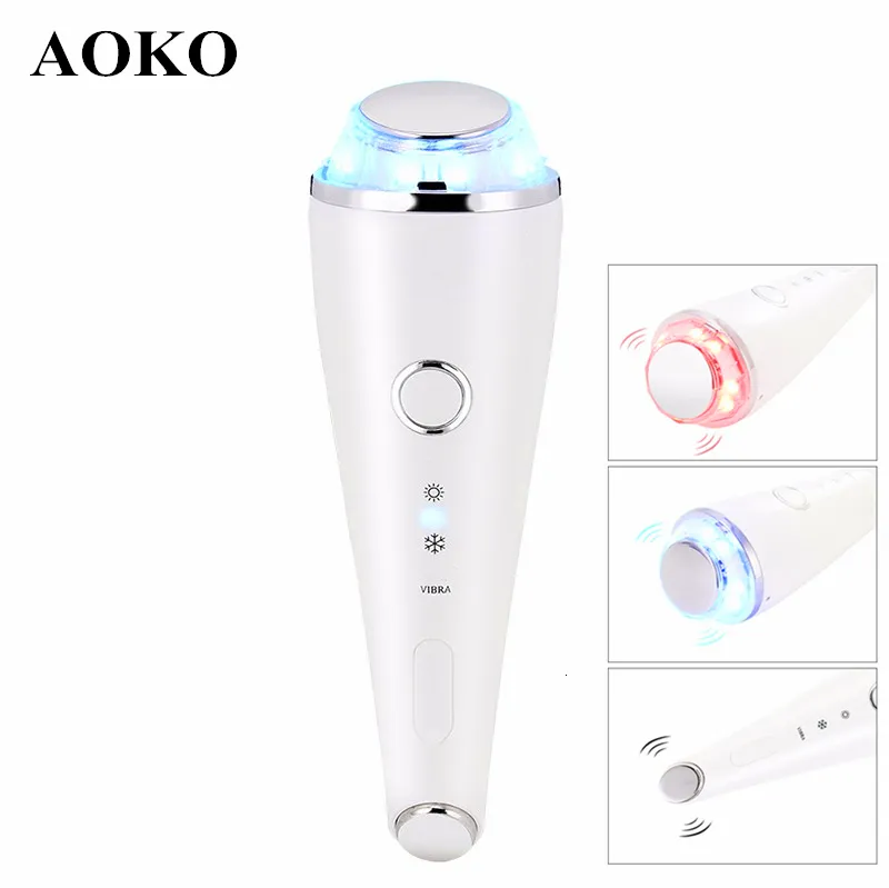 Face Care Devices AOKO Warm and cooling hammer LED Pon Therapy Beauty Machine Ultrasonic Vibration Massage Eye Skin Device 230609