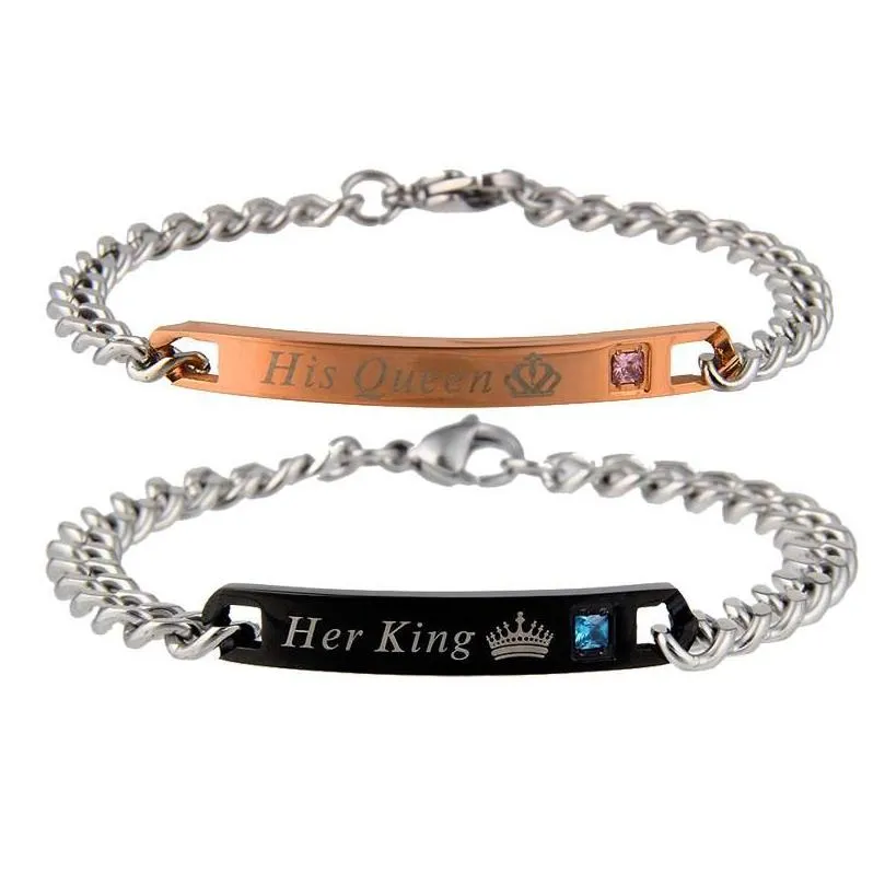 Ketting Roestvrij Staal Paar Armband Voor Vrouwen Mannen Zijn Koningin Haar Koning Minnaar Charm Bangles Beauty Beast Designer Sieraden 1Pc Drop De Dhior