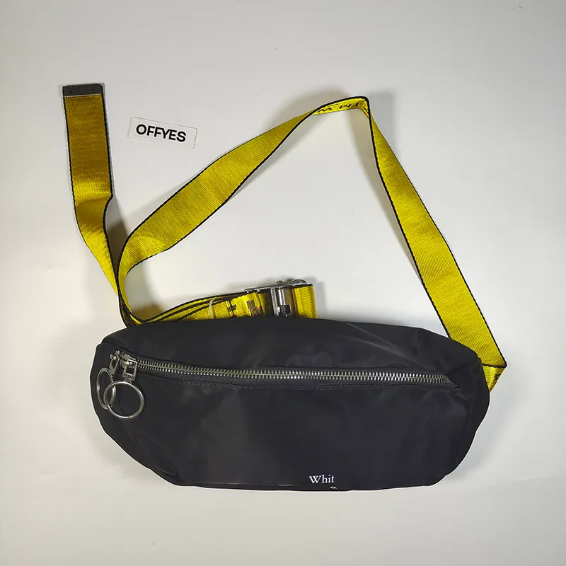 Bolsa de cintura com estampa de logotipo amarelo industrial bolsa de cintura feminina masculina preta bolsa de cintura ajustável bolsa de tiracolo designer bolsa tiracolo