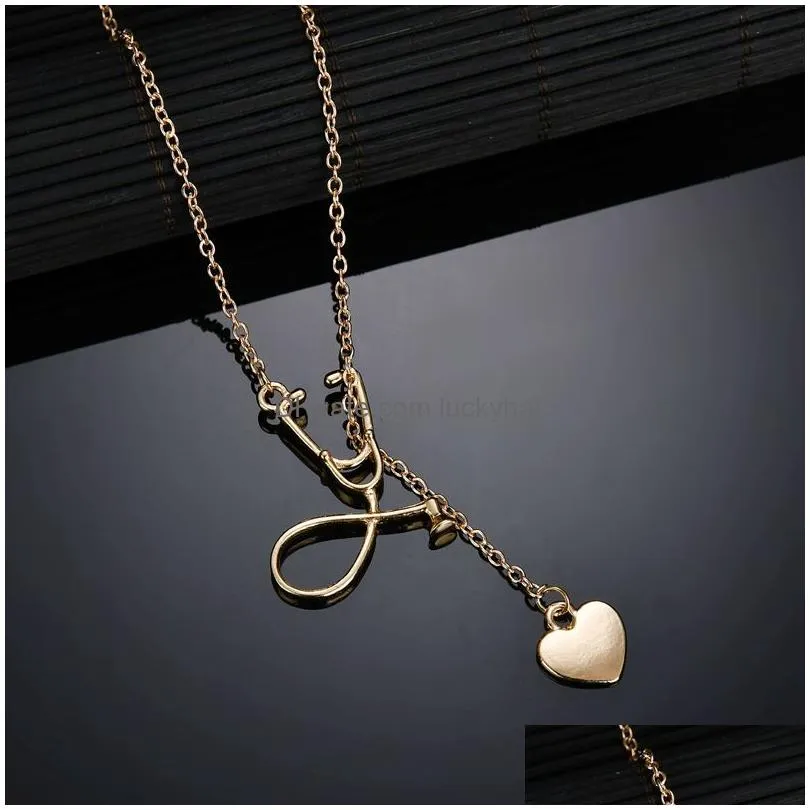 fashion medical jewelry stethoscope syringe pendant charms necklace for women snake chain doctor nurses medicine school graduation