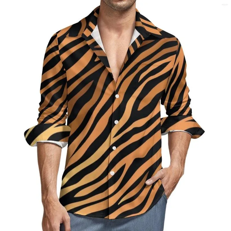 Freizeithemden für Herren, Tiger-Print-Hemd, Wildtier-Streifen, Langarm-Muster, ästhetische Blusen, Frühlings-Neuheit, Oversize-Kleidung