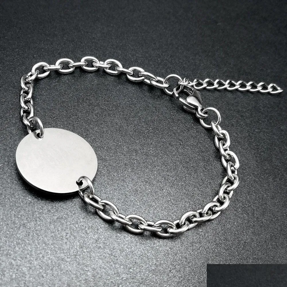 Chaîne À La Mode Titane Acier Coeur Ovale Rond Charme Bracelets Pour Femmes Hommes Blanc Propre Gravé Mode Fête Bijoux Cadeaux Drop Delive Dh4Yr