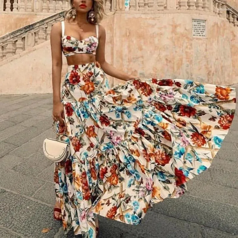 Work Dresses Floral Sexy Boho Top Skirt Sets For Women 2023 Beautiful Fairy Sweet Beachwear Drop & Wholesale Business No.290