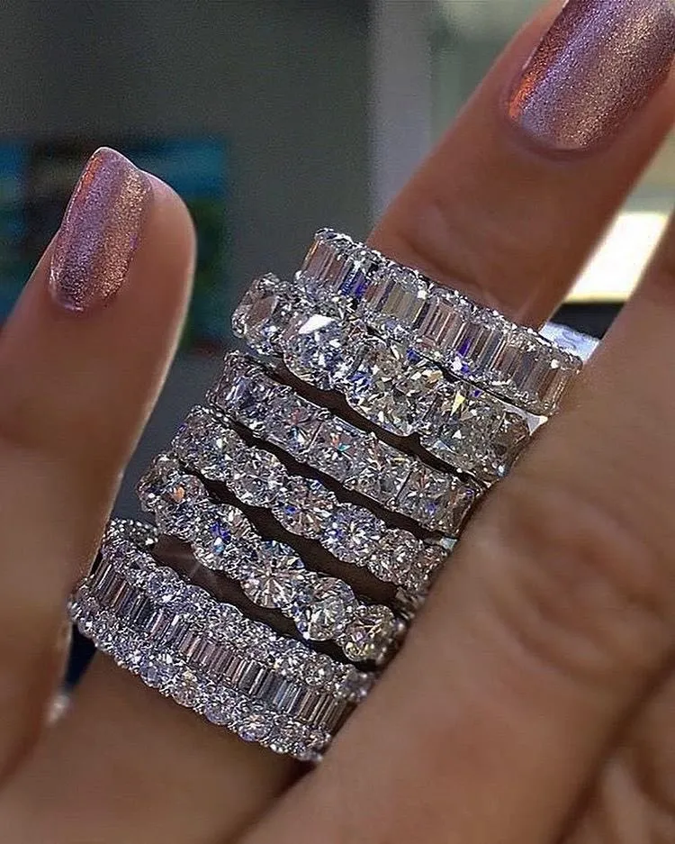 Wedding Rings 925 SILVER PAVE SETTING FULL SQUARE Simulated Diamond CZ BAND ENGAGEMENT WEDDING Stone Size 5 6 7 8 9 10 11 12 230609