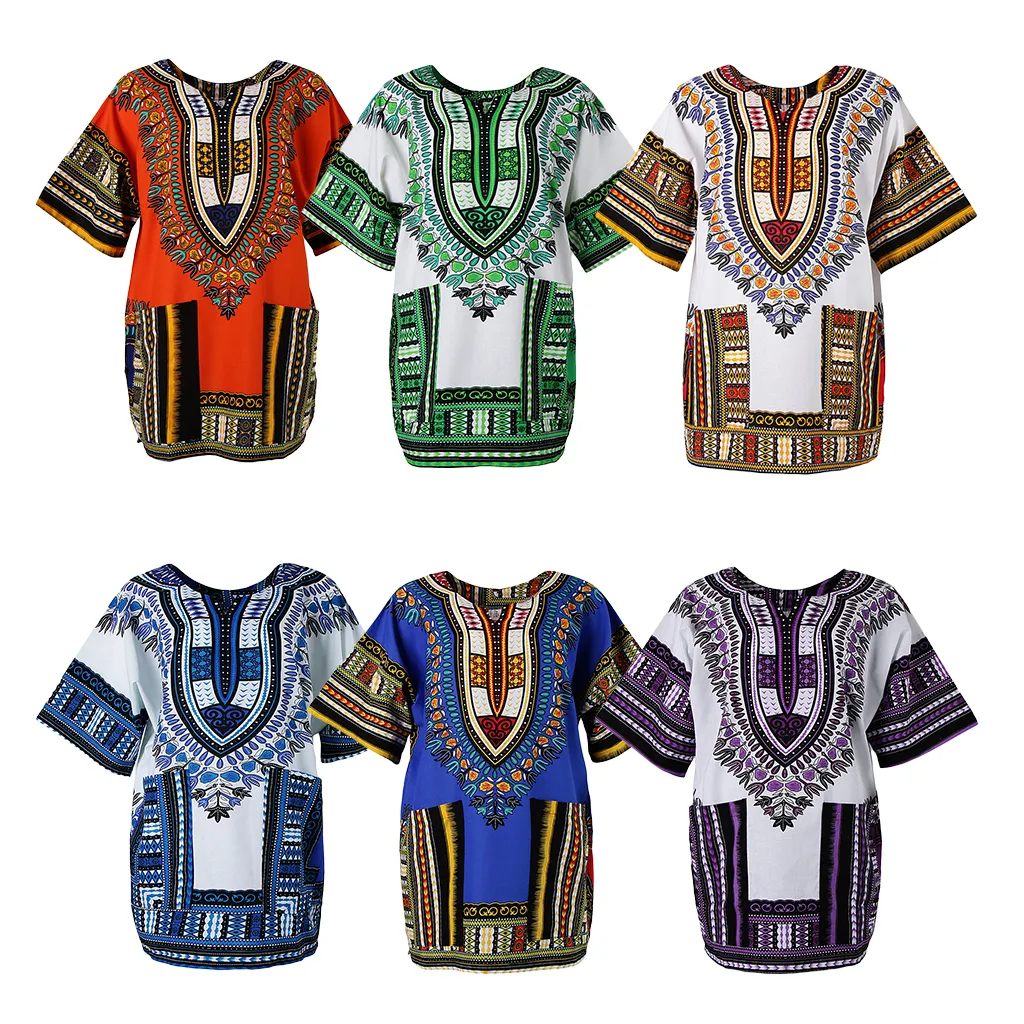 Men's Casual Shirts Unisex Adult Cotton One Size African Prints Dress Colorful Dashiki Shirt Top 230609