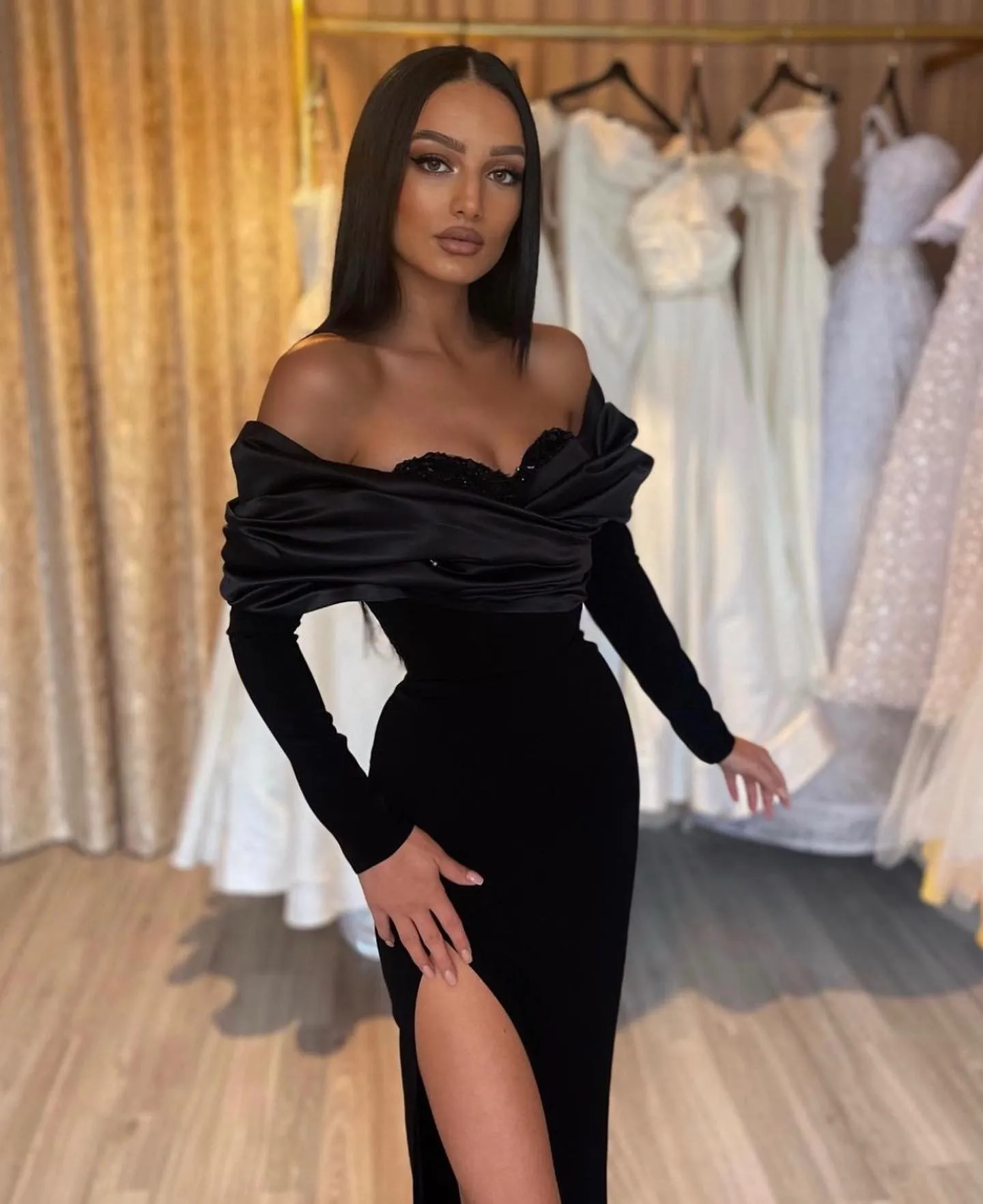 Vestito Donna Elegante Lungo Con Spalle Drappeggiate - Abito Da Cerimonia Vintage In Poliestere Elastan - Foto 2