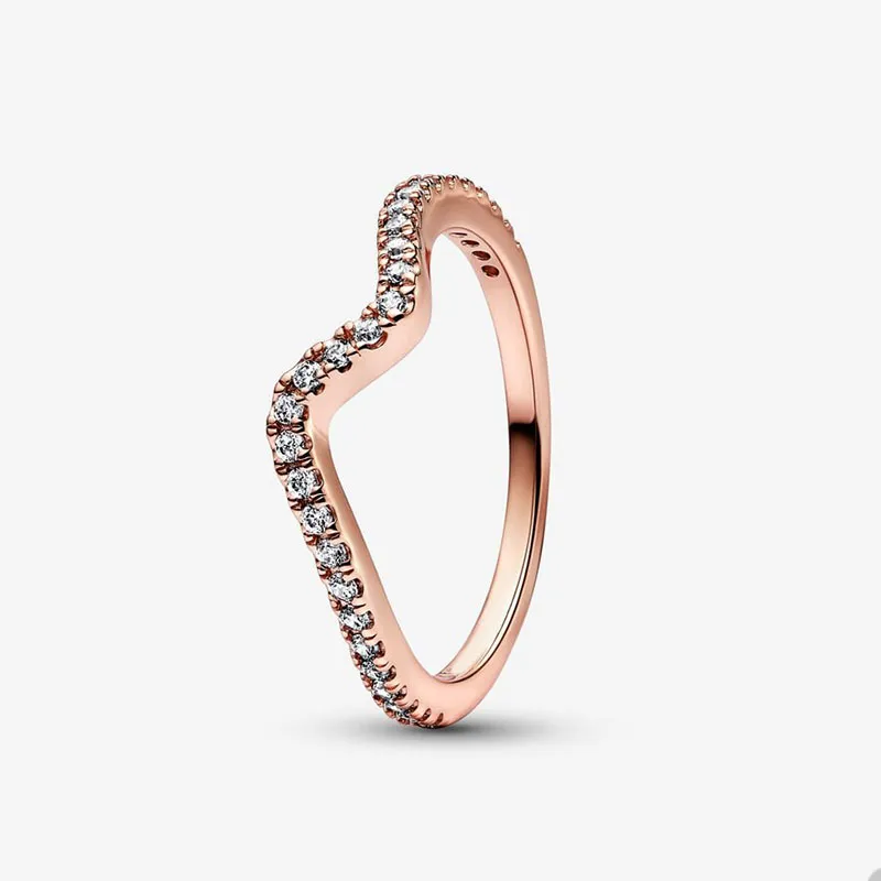 18K Rose Gold Stacking Ring for Pandora Sparkling Wave Rings Set designer Jewelry For Women Girlfriend Gift Crystal Diamond Luxury ring with Original Box wholesale