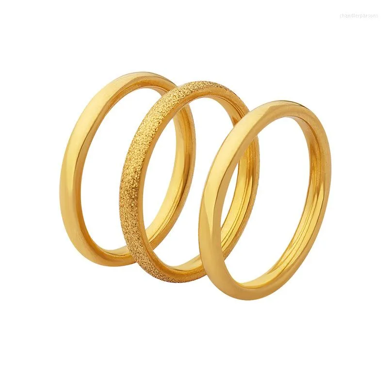 Cluster Rings Amaiyllis 18K Gold 3 pçs/set Minimalista Plain Hoop Frosted Set Anel Eternity Couple Dedo Indicador Jóias
