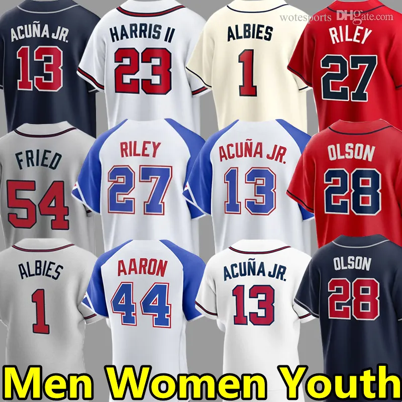 2024 남성 여성 청소년 시티 연결 야구 유니폼 13 Ronald Acuna Jr. 28 Matt Olson 23 Michael Harris 27 Austin Riley 54 Max Fried 1 Ozzie Albies Marcell Ozuna Jersey