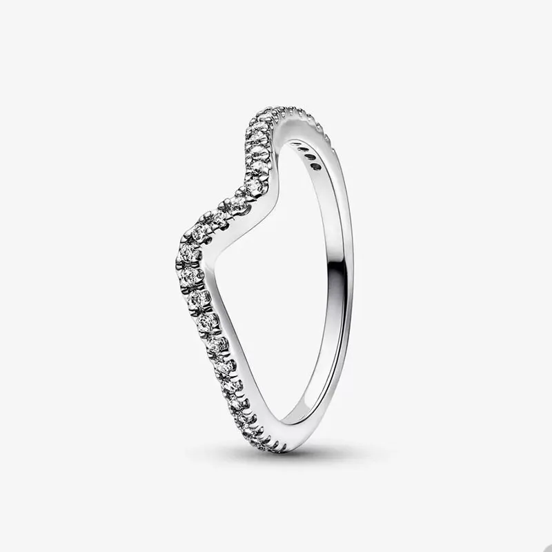 Sparkling Wave Stacking Ring pour Pandora Authentique Bagues de Mariage en Argent Sterling Designer Bijoux pour Femmes Filles Cristal Diamant Bague de Luxe avec Coffret Original