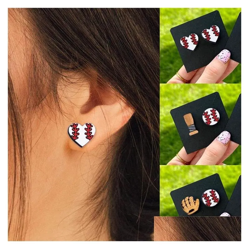 Stud Sports Boucles d'oreilles Baseball / Football / Volleyball Thème Conception en bois Bijoux de fête à la mode pour les femmes Drop Delivery Dhznb