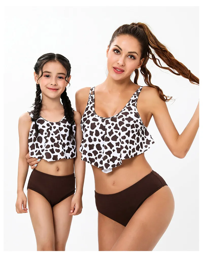 Parent-child swimwear mother and daughter swimsuit printed high waisted sexy mother-daughter Bikini children's swimming suit