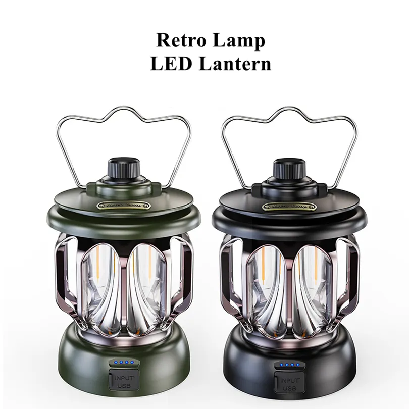 Vintage Rechargeable LED Camp Lantern Waterproof, 3 Lighting Modes