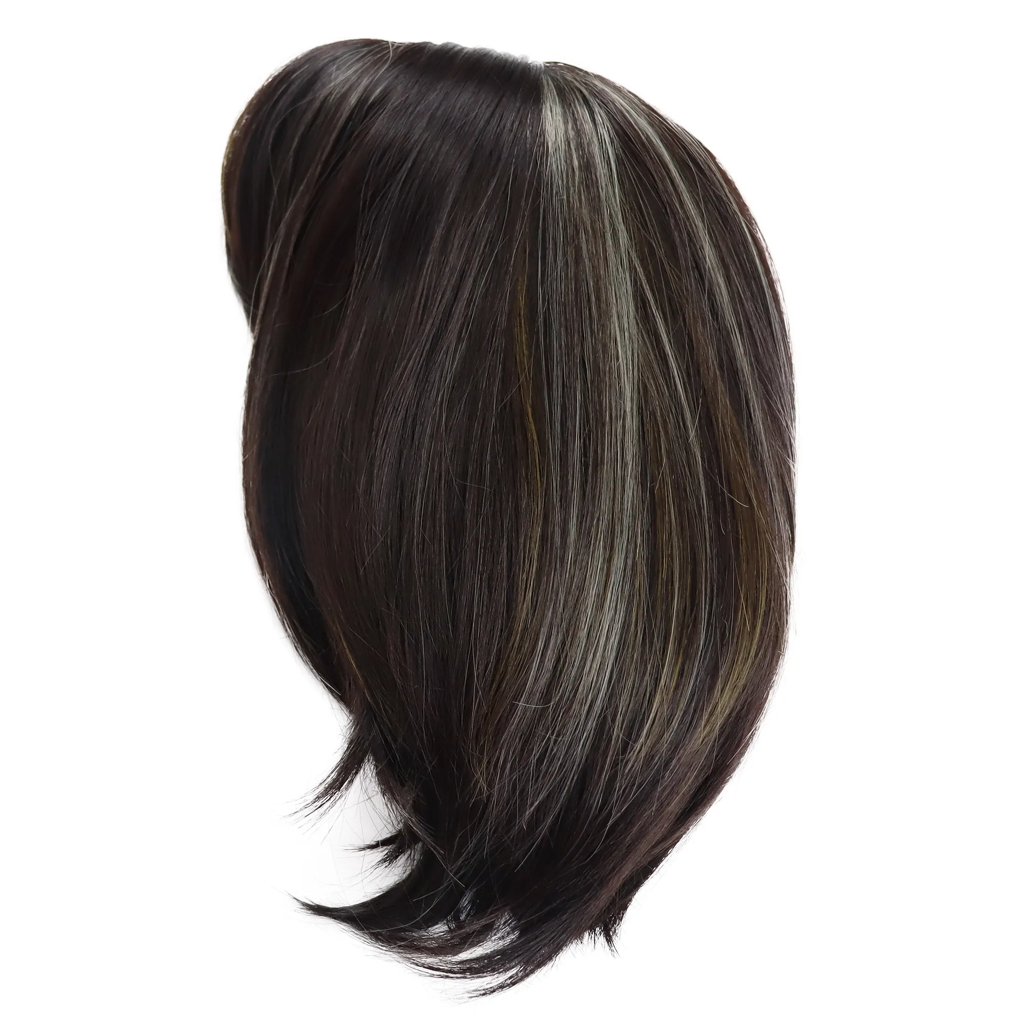 Perruque Bob synthétique courte avec frange pour les femmes Mélanger les perruques brunes Faits saillants Coiffures Mignon Bobs Coupe de cheveux Maman Perruque Lady Hairfactory