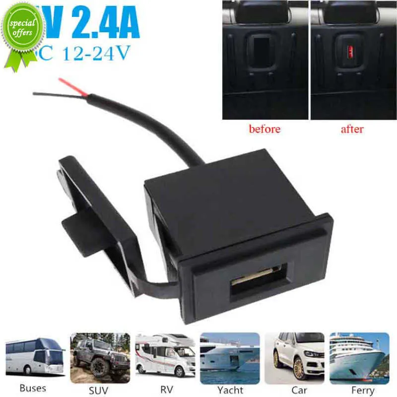 New 12V/24V Single USB Car Charger Socket 5V 2.4A Power Adapter Waterproof Square Shape for Motorcycle RV Boat Ship Charger