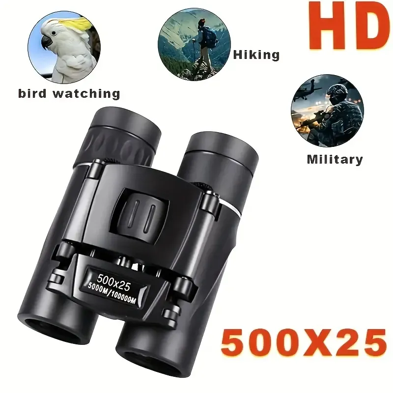 300X25 Professional Folding Small Compact Lightweight Binoculars, Long Range Zoom Telescope With Storage Bag For Hiking Hunting