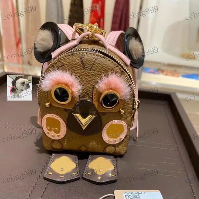 Designer Cute Owl Coin Purse Small Pendant Leather Printed Rhindiamond Accessory Key Bag With Chain Shoulder Bags Handbag Mini Makeup Case Card Holder 8x10cm